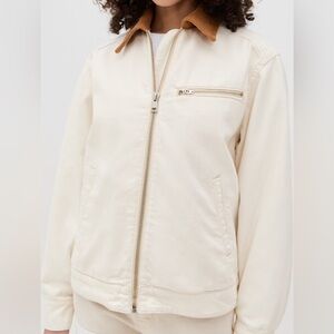 Reformation Cream Bomber Jacket with Tan Corduroy Collar